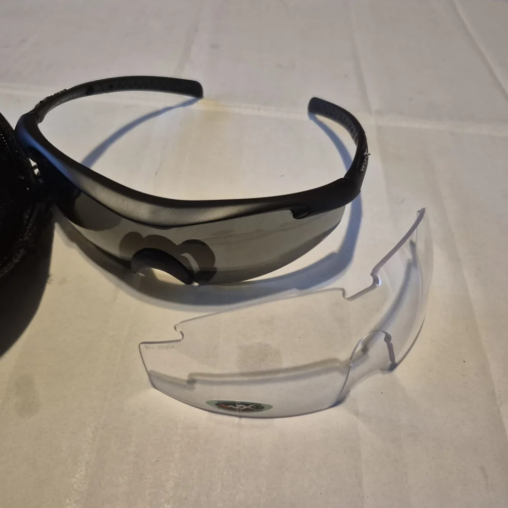 Black Protective Sports Sunglasses with Smoke and Clear Interchangeable Lenses